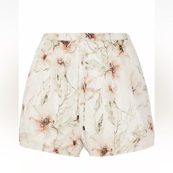 Haute Hippie drawstring silk shorts in floral-print georgette. - Picture 3 of 10